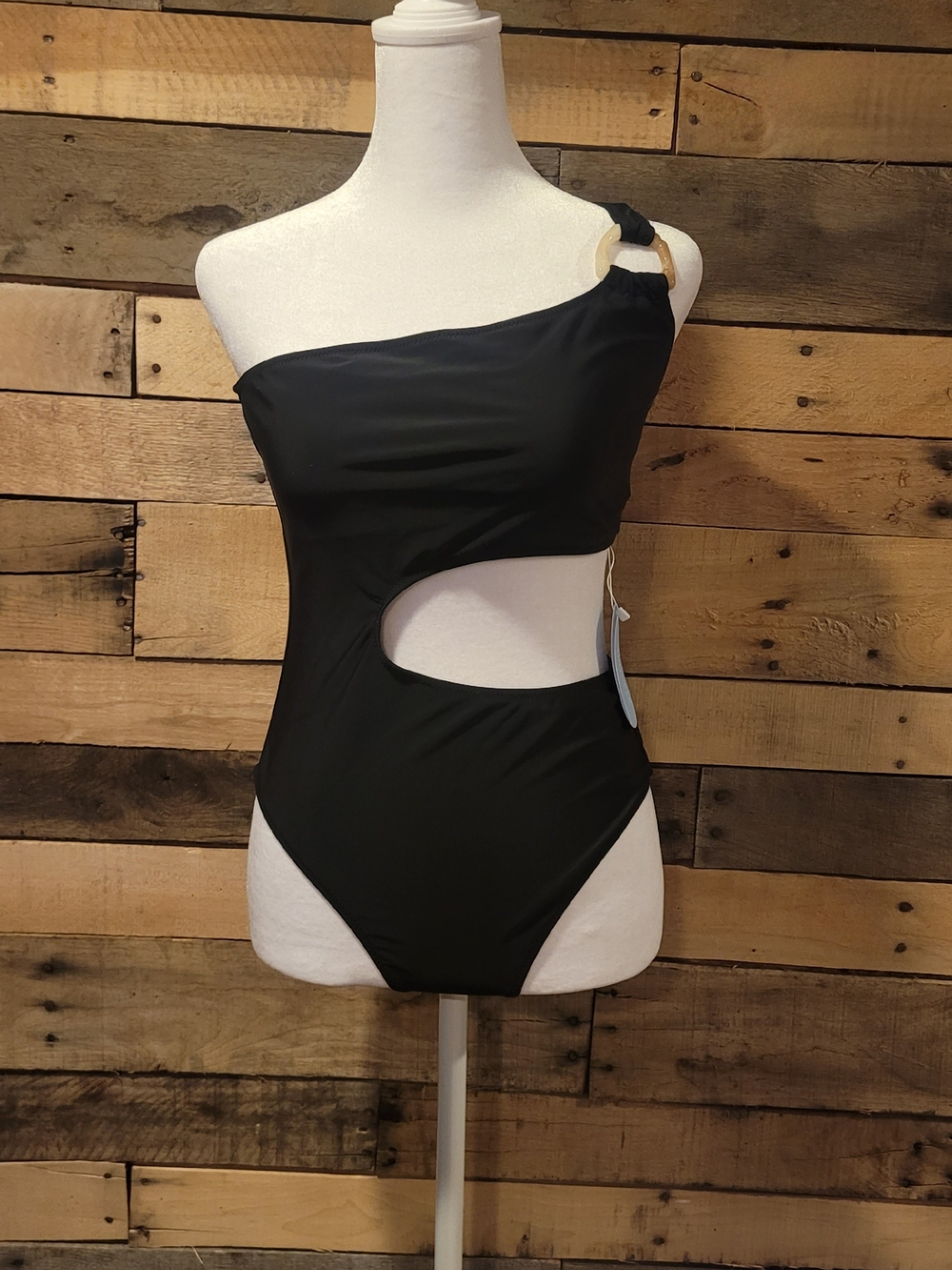 Monokini One-Shoulder Cut-Out Black One Piece SWIMSUIT Med NWT